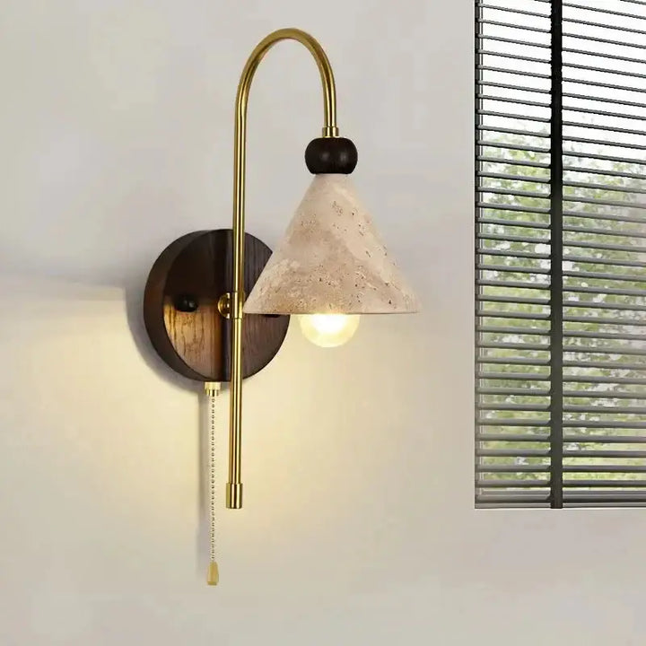 Applique Murale Conique En Travertin Avec Chaînette
