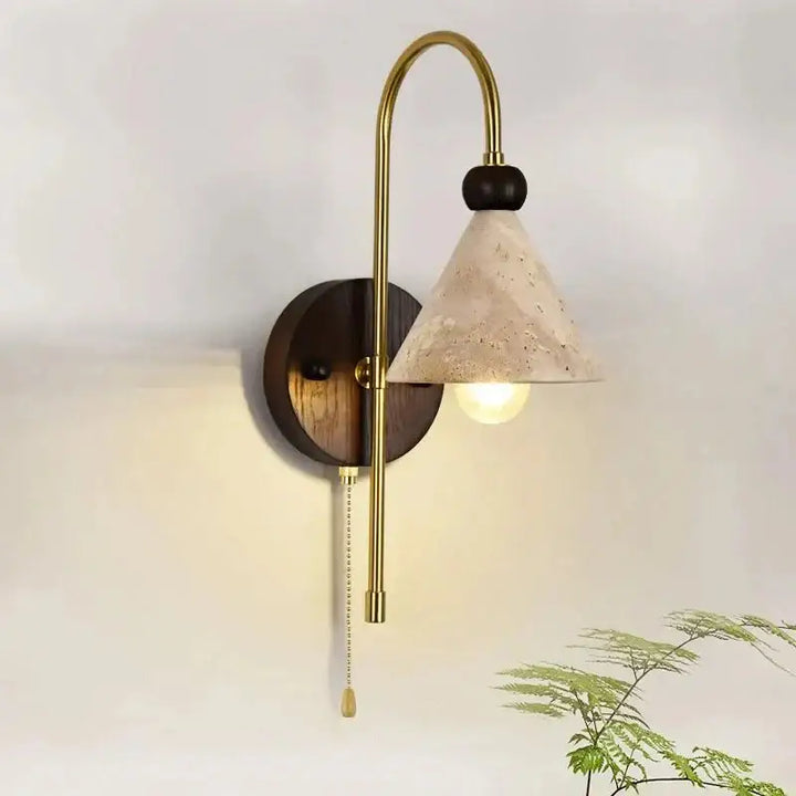 Applique Murale Conique En Travertin Avec Chaînette