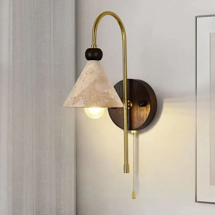 Applique Murale Conique En Travertin Avec Chaînette