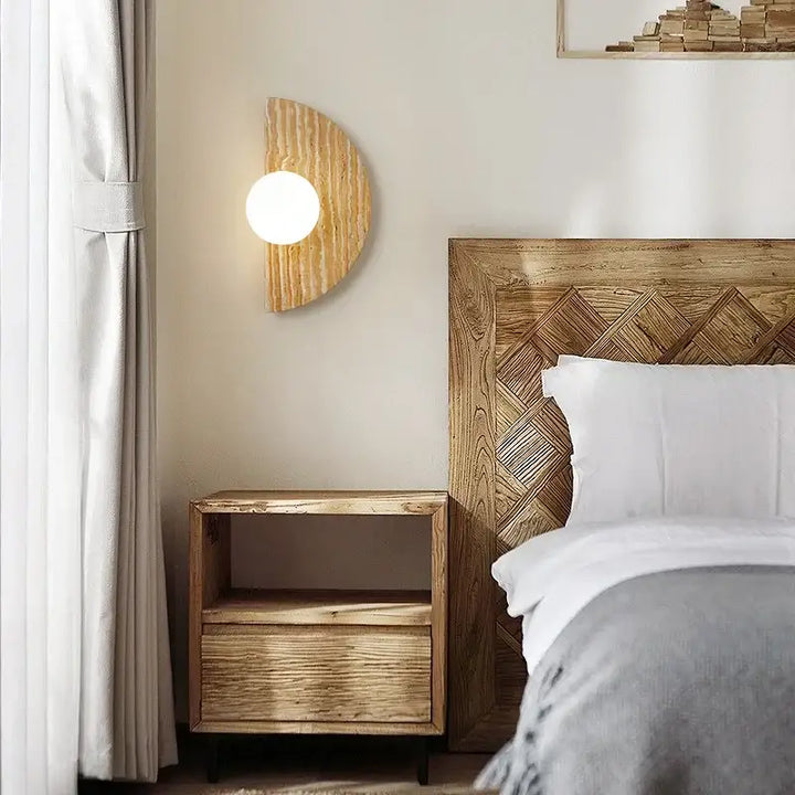 Applique Murale Demi-Cercle En Travertin Et Verre