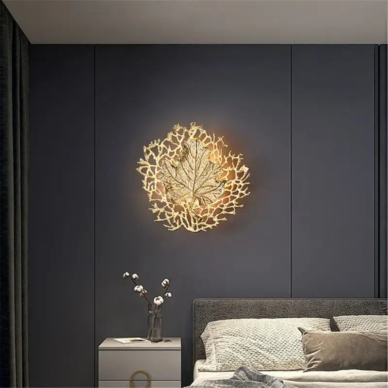 Applique Murale Design Feuille Ronde Métal Doré Élégant