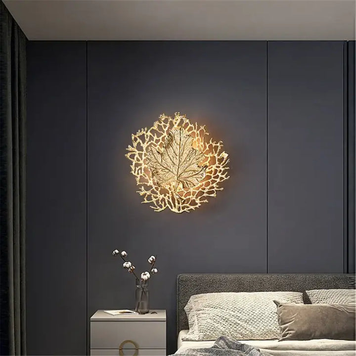 Applique Murale Design Feuille Ronde Métal Doré Élégant
