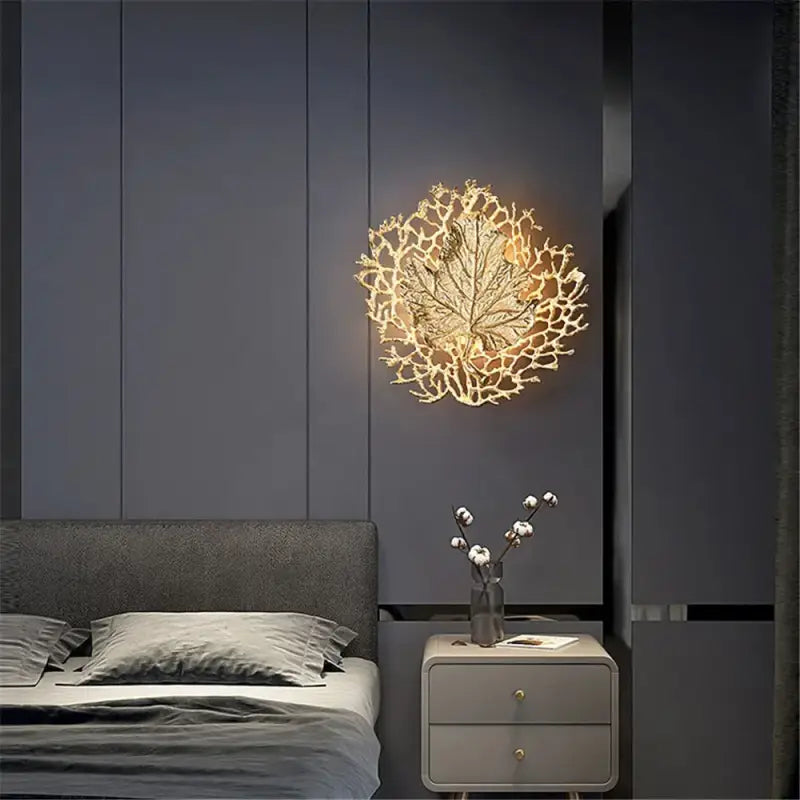 Applique Murale Design Feuille Ronde Métal Doré Élégant