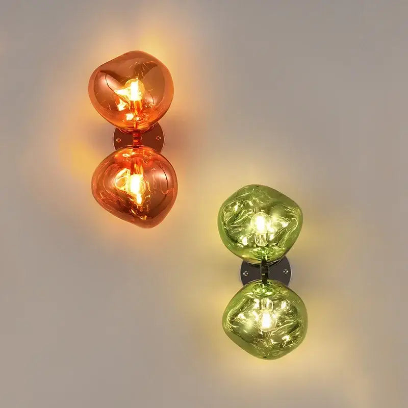Applique Murale Double Globe En Verre Soufflé Coloré