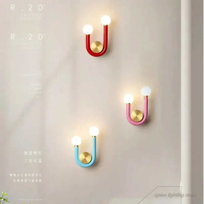 Applique murale en forme de U de couleur bleu, rose ou rouge