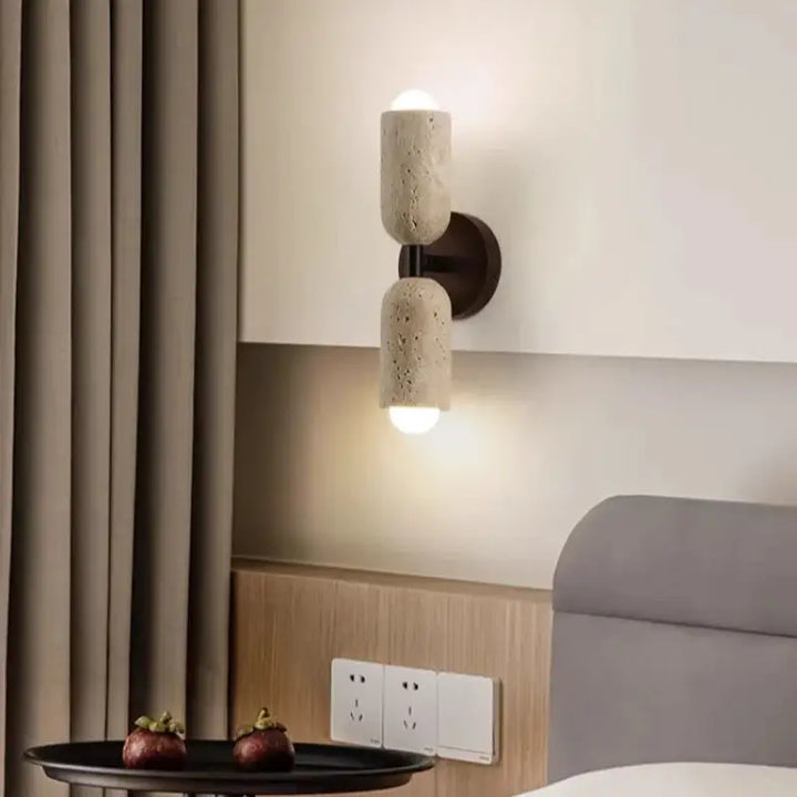 Applique murale en pierre avec un support en bois et à LED