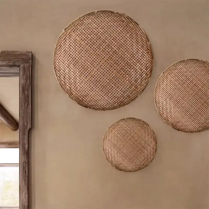 Applique murale en rotin et en bambou au style japonais wabi sabi