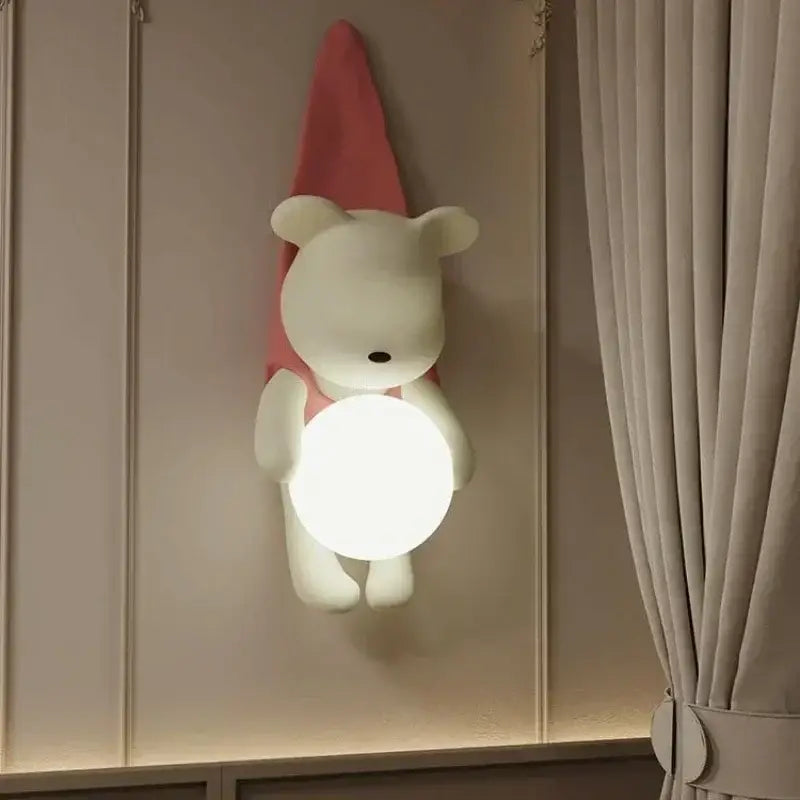 Applique murale enfant ourson design avec boule lumineuse led