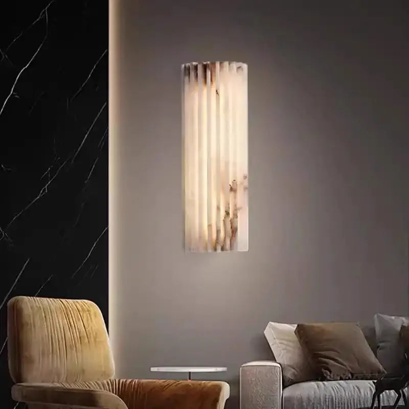 Applique Murale Longiligne en Albâtre Blanc et Marron
