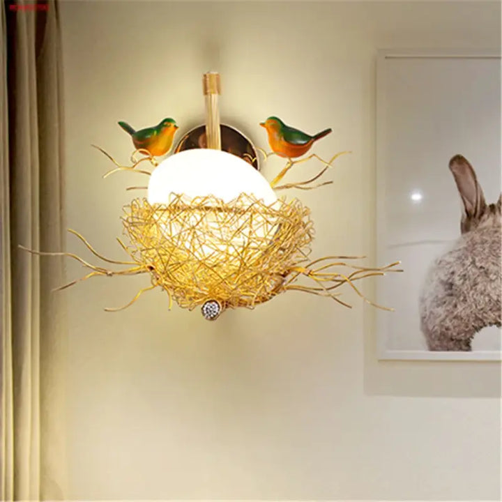Modern Cottagecore Bird’S-Nest Led Wall Lamp Living Room Bedroom Bedside Stairway Passage Sconces Loft Decor Light