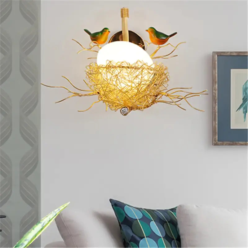 Modern Cottagecore Bird’S-Nest Led Wall Lamp Living Room Bedroom Bedside Stairway Passage Sconces Loft Decor Light