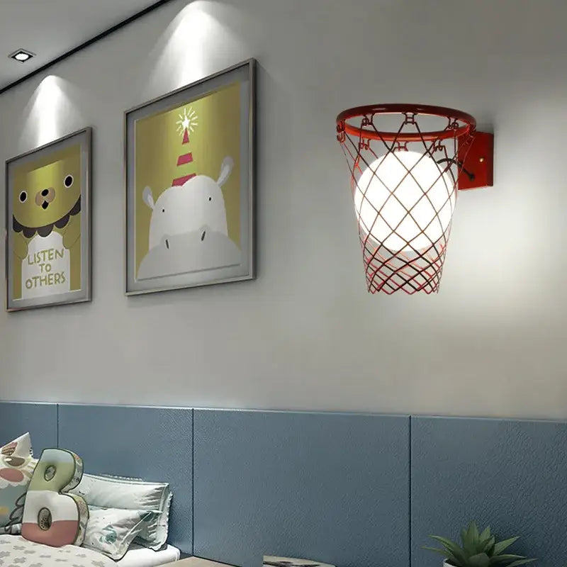Applique murale panier de basket avec boule blanche en LED