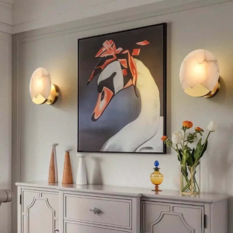 Applique Murale Ronde À L’Effet Marbre Avec Support Doré Élégante