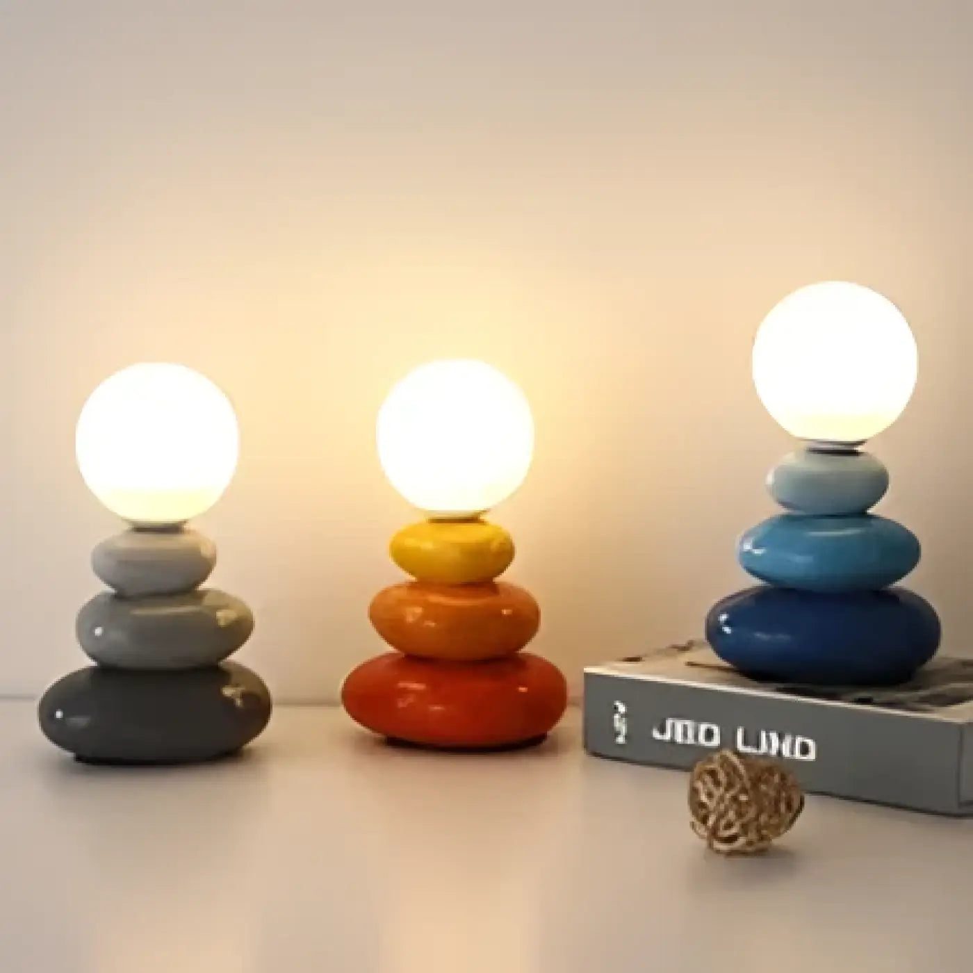 Bedside Lamp with Stacked Pebble Design in a Zen Style – Lustria