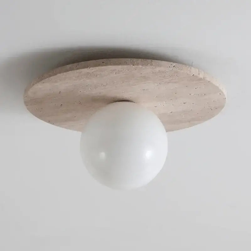 Plafonnier design en Pierre clair et globe en verre blanc moderne