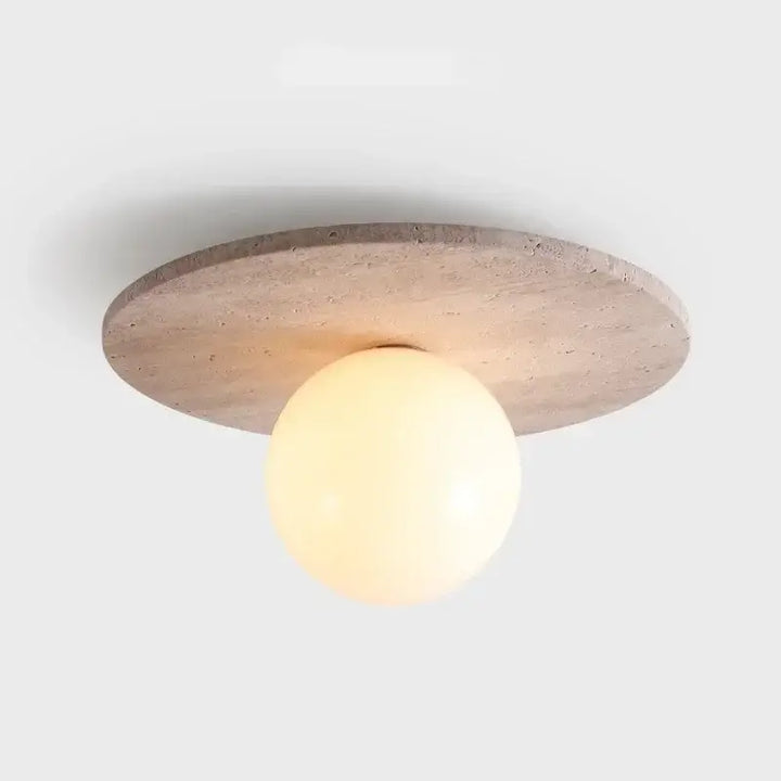 Plafonnier design en Pierre clair et globe en verre blanc moderne