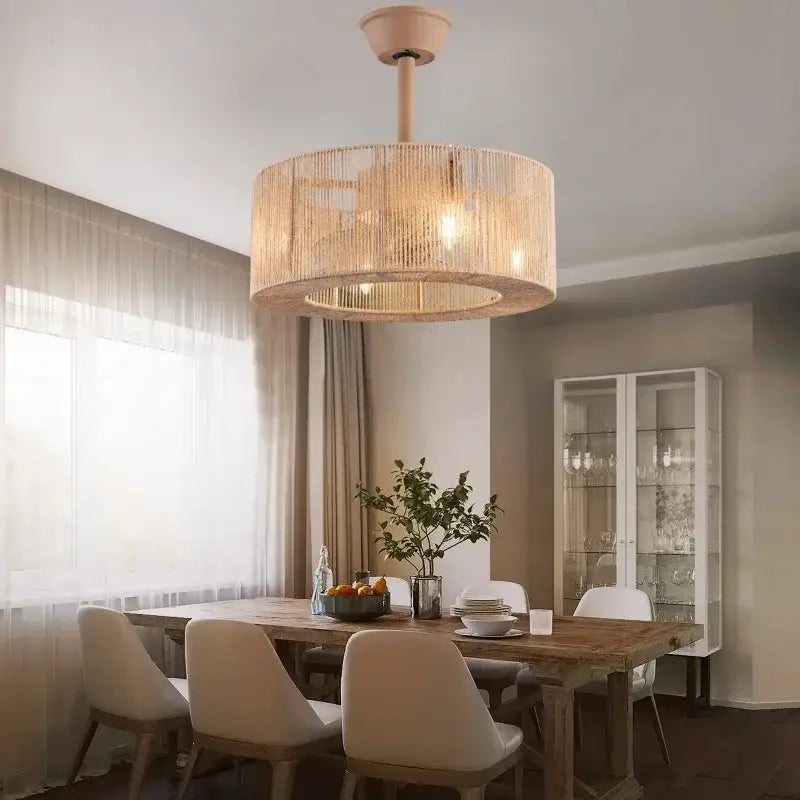 Plafonnier design en rotin tressé cylindrique moderne