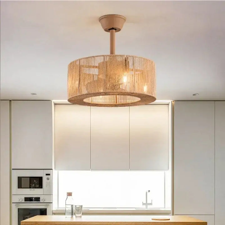 Plafonnier design en rotin tressé cylindrique moderne