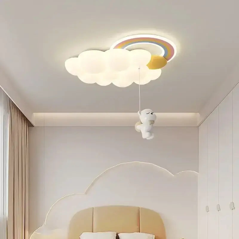 Plafonnier Enfant Nuage Et Peluche Avec Lumière Led Blanc