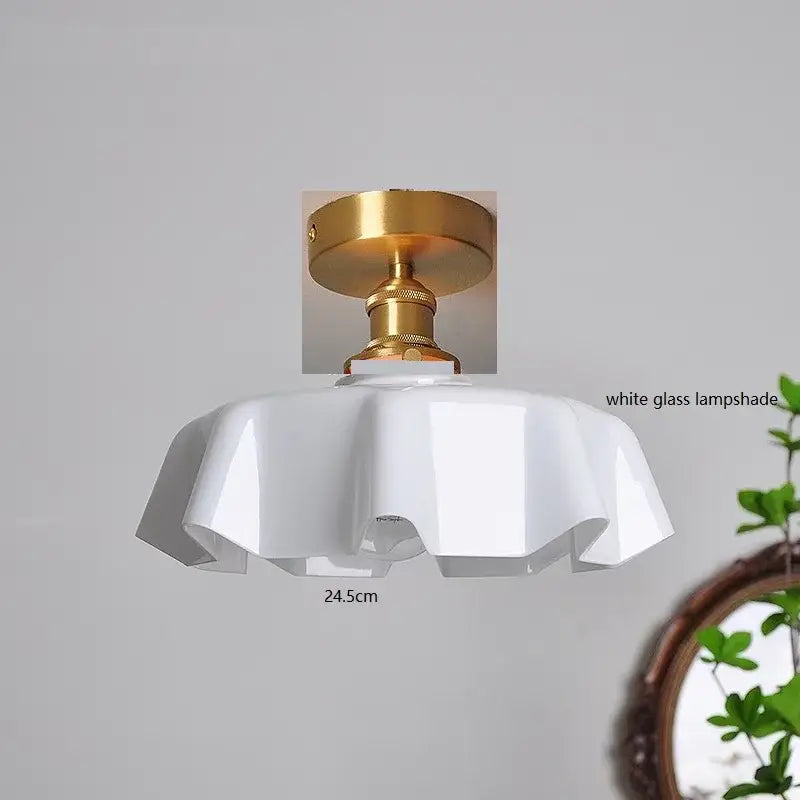 Plafonnier Laiton Et Verre Ondulé Style Rétro Pour Chambre