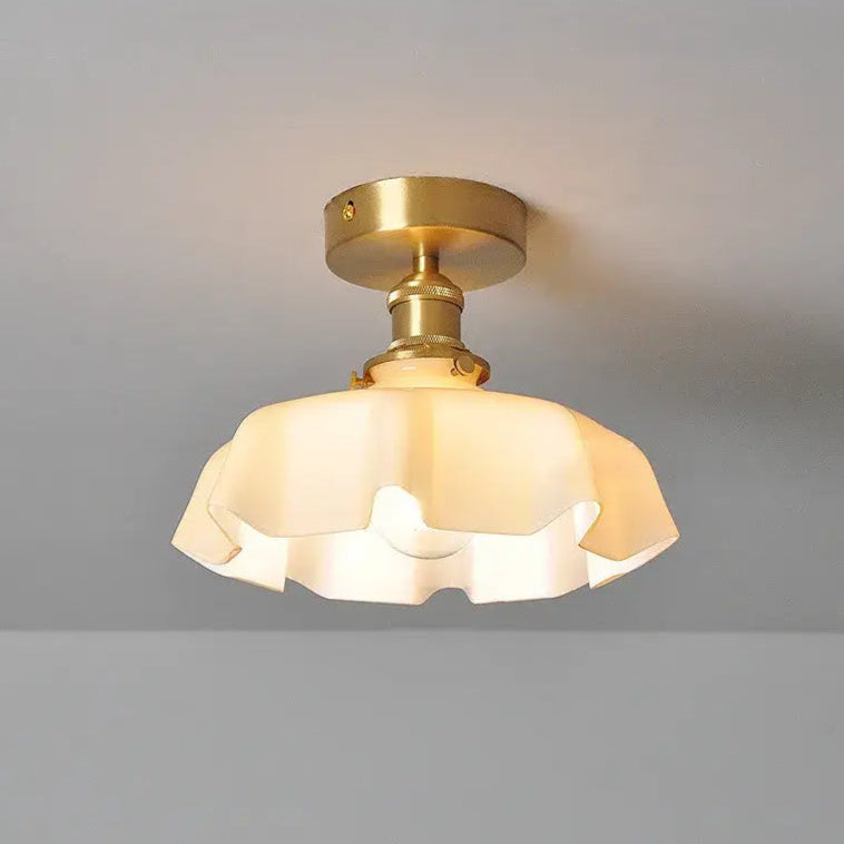Plafonnier Laiton Et Verre Ondulé Style Rétro Pour Chambre
