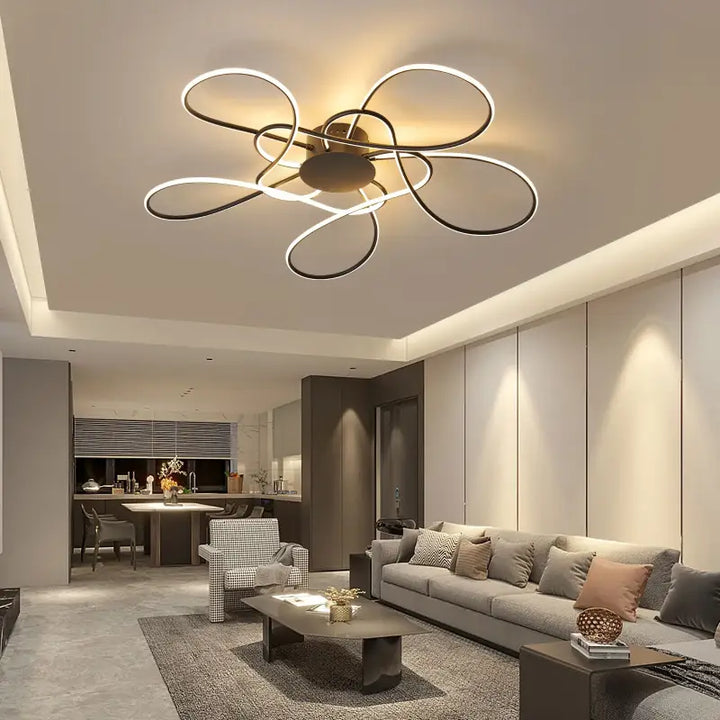 Plafonnier LED Design Floral Avec Rubans Lumineux Style Moderne