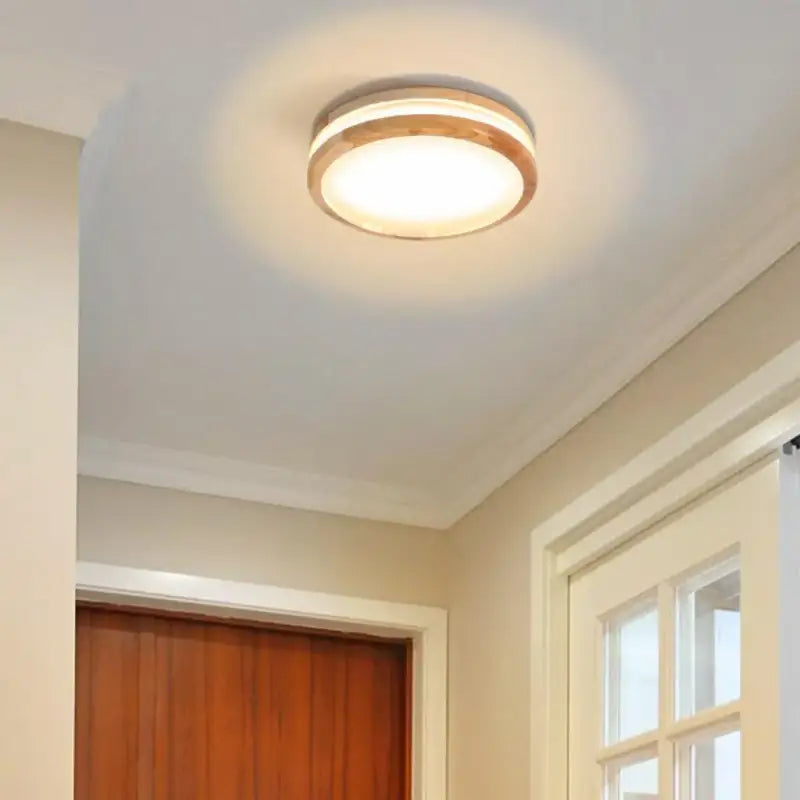 Plafonnier Rond En Bois Clair Avec Éclairage LED Intégré