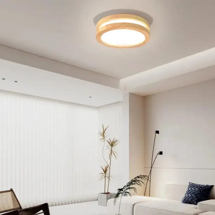 Plafonnier Rond En Bois Clair Avec Éclairage LED Intégré