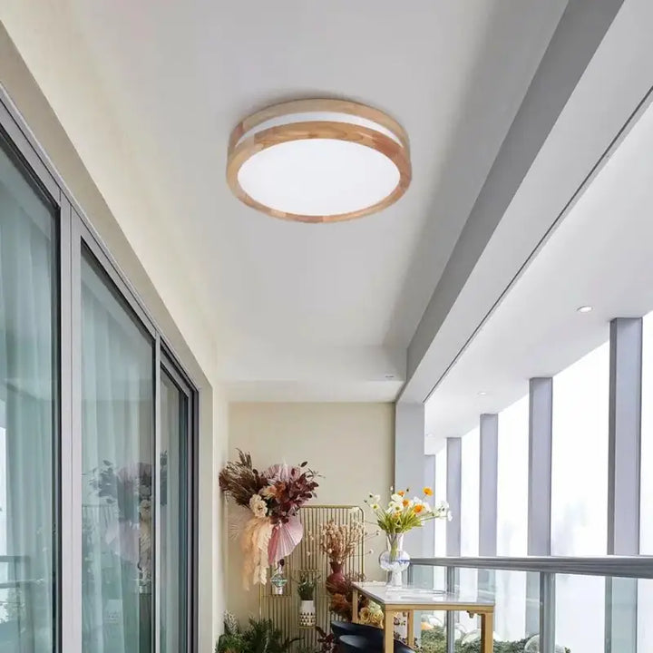Plafonnier Rond En Bois Clair Avec Éclairage LED Intégré