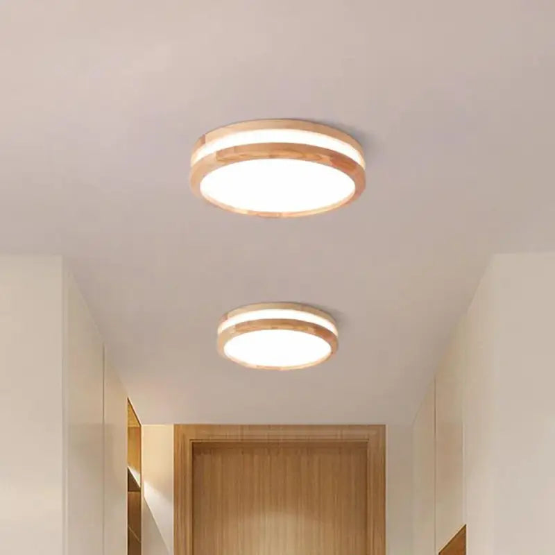 Plafonnier Rond En Bois Clair Avec Éclairage LED Intégré
