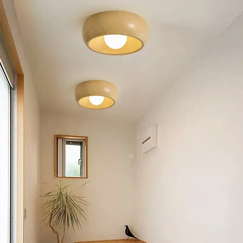 Plafonnier Rond En Bois Clair Et Foncé Pour Couloir