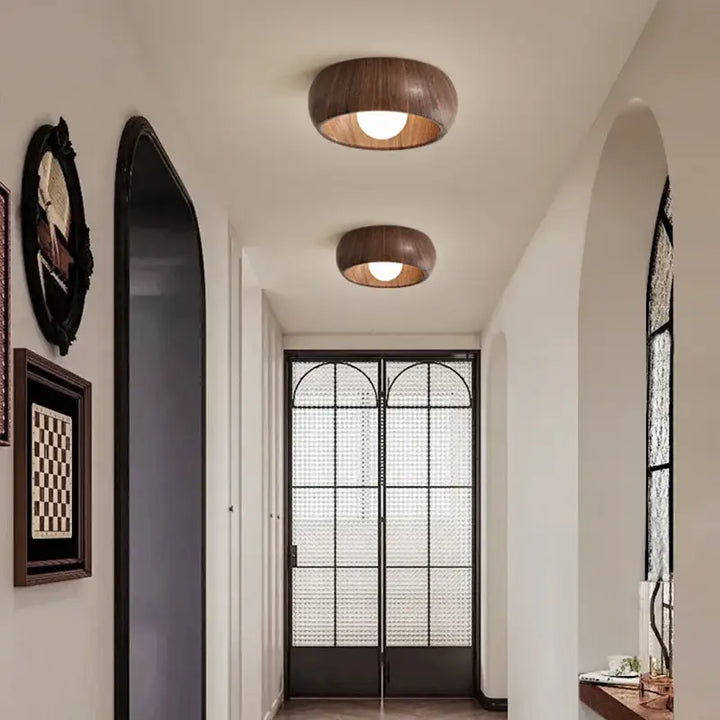 Plafonnier Rond En Bois Clair Et Foncé Pour Couloir