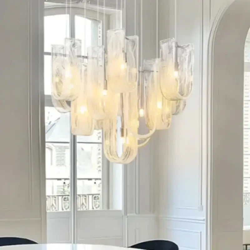 Suspension Design Verre Soufflé Blanc Et Transparent Moderne