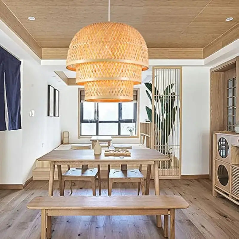 Suspension En Rotin Empilé Luminaire Style Bohème Chic