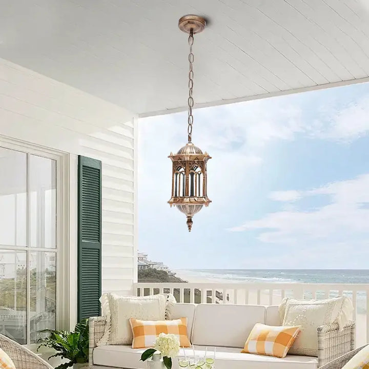 Suspension Extérieur Style Oriental Lanterne Dorée Chic