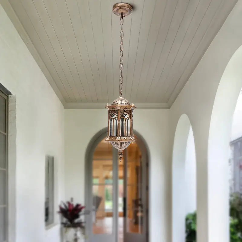 Suspension Extérieur Style Oriental Lanterne Dorée Chic