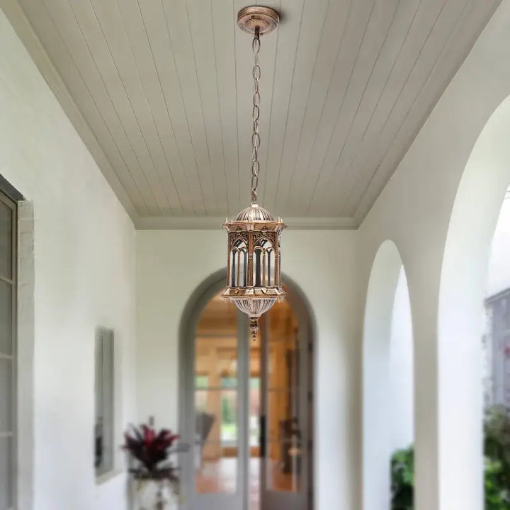 Suspension Extérieur Style Oriental Lanterne Dorée Chic