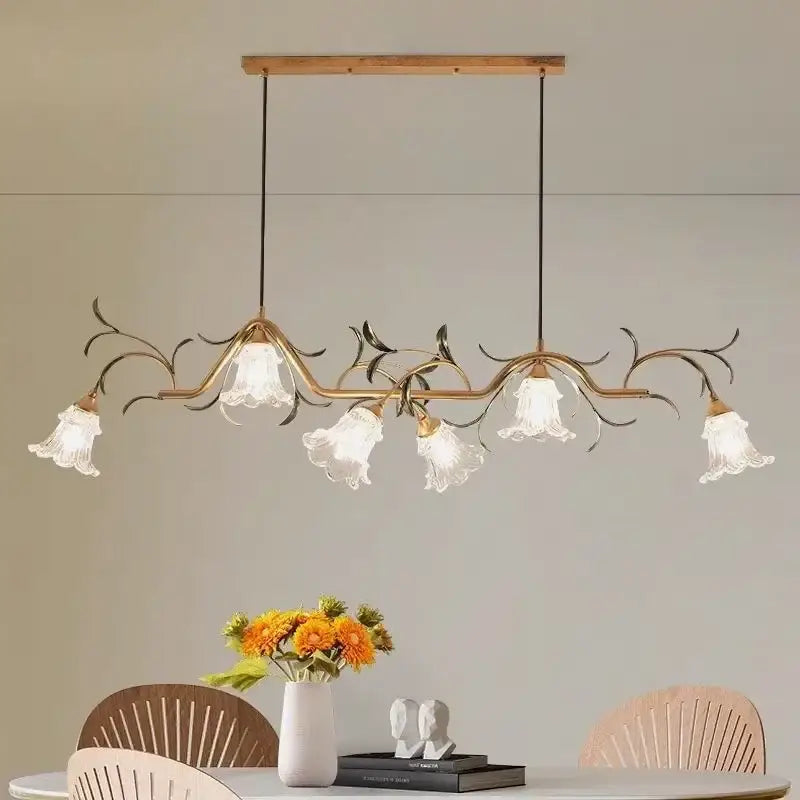 Suspension florale en métal doré et verre ondulé vintage