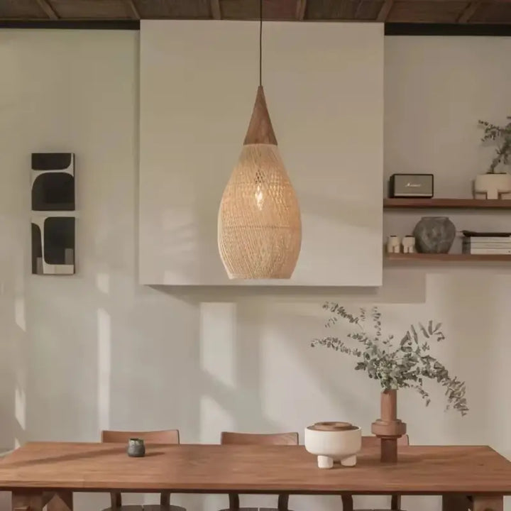 Suspension Goutte Rotin Naturel Style Japandi Bois Élégant