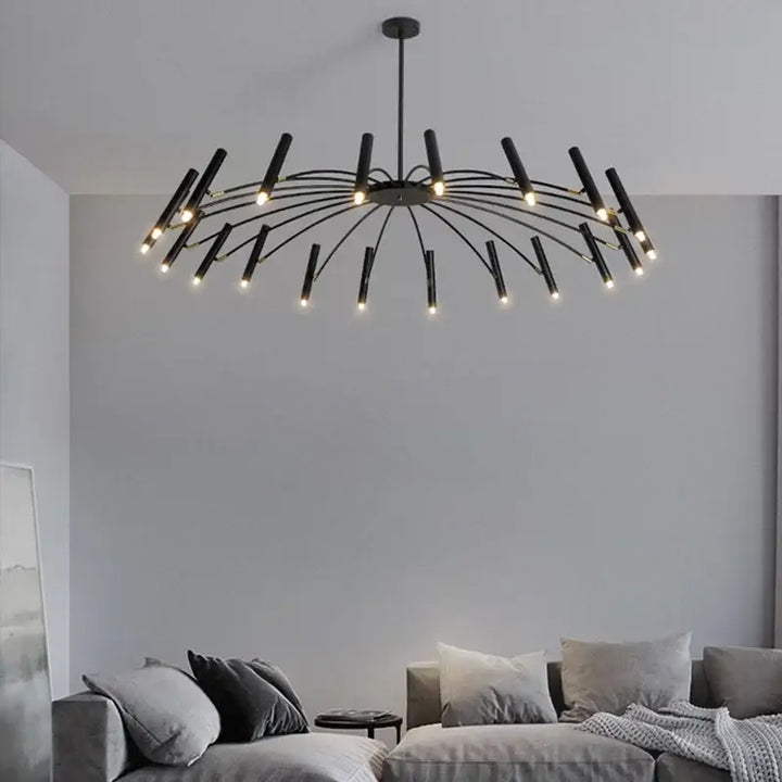 Suspension luminaire au style chandelier noir à 24 têtes LED amovibles