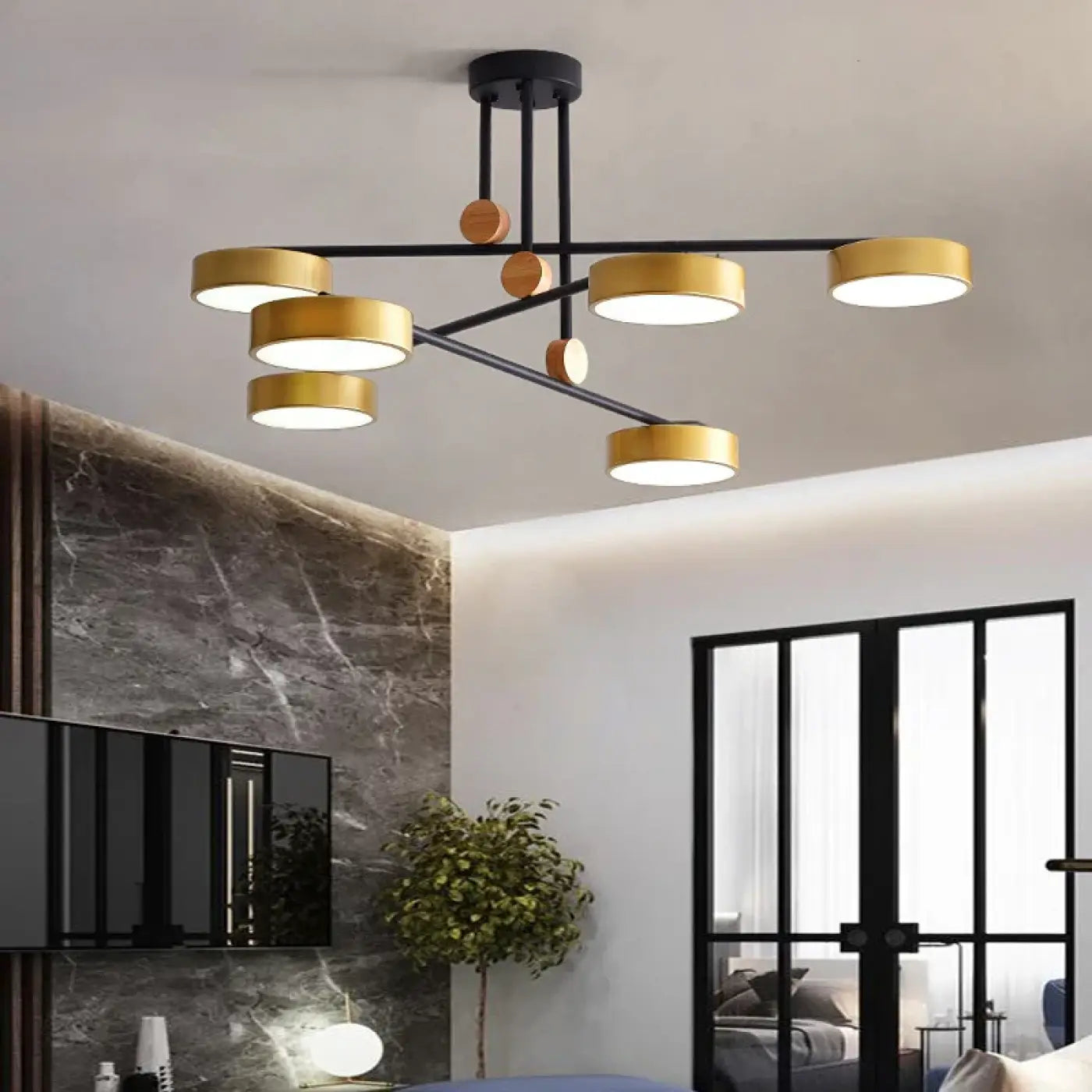 Chic Pendant Light with Wood and Metal Details for Living Room – Lustria