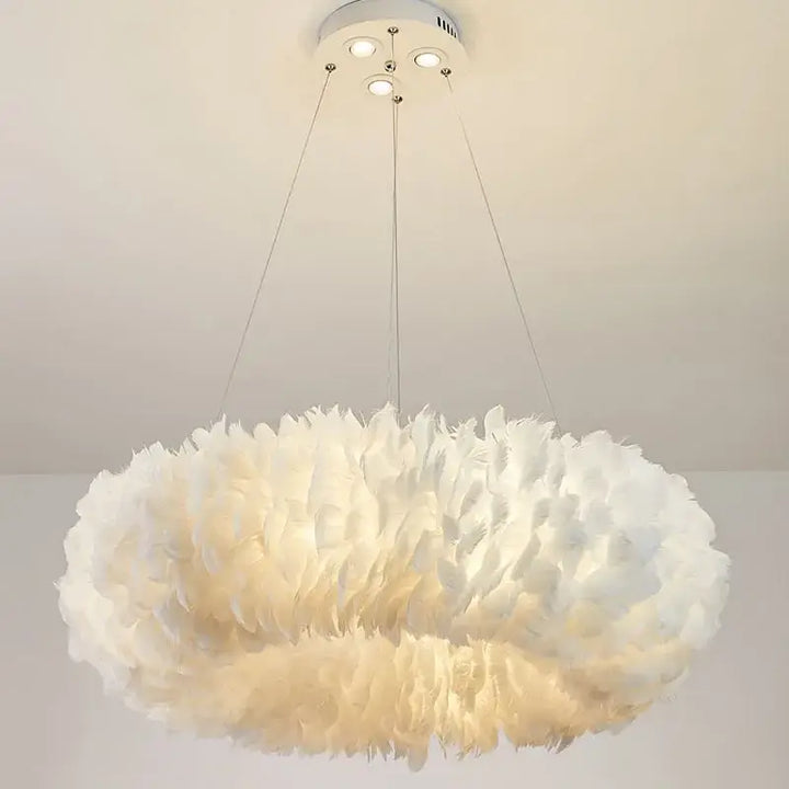Suspension luminaire plume circulaire disponible en gris ou blanc