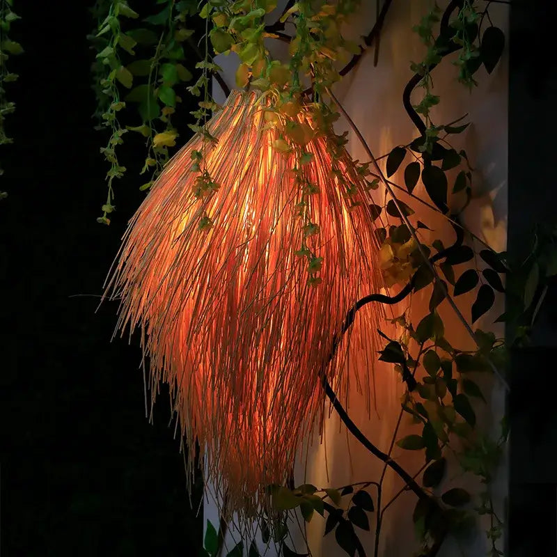 Suspension Naturelle Raphia Effet Plume Design Bohème Chic