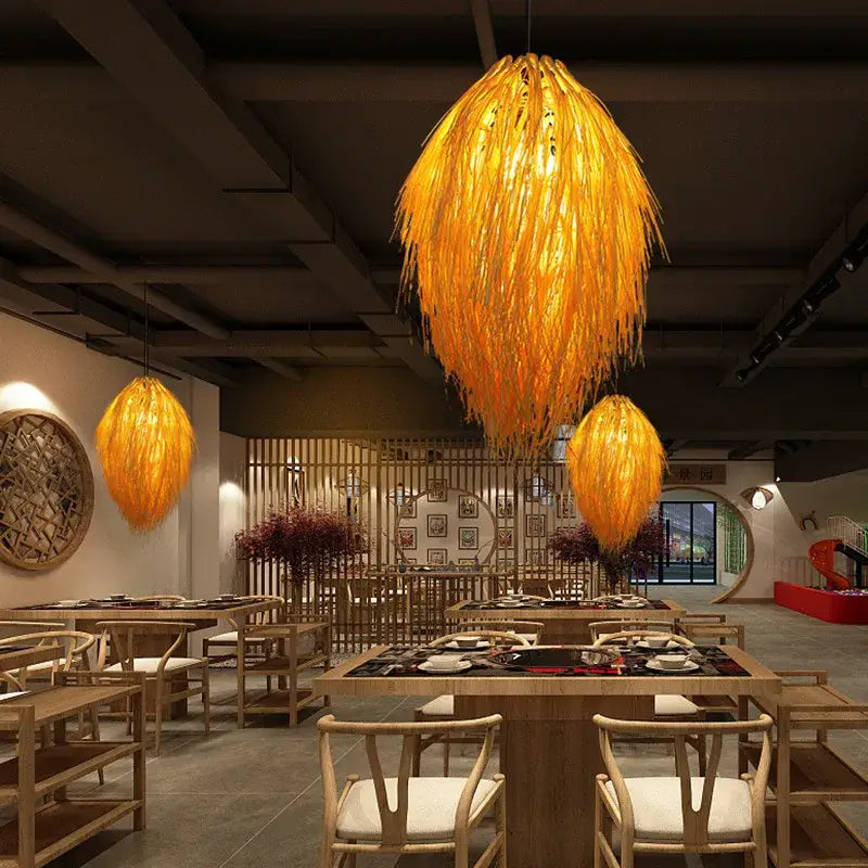 Suspension Naturelle Raphia Effet Plume Design Bohème Chic