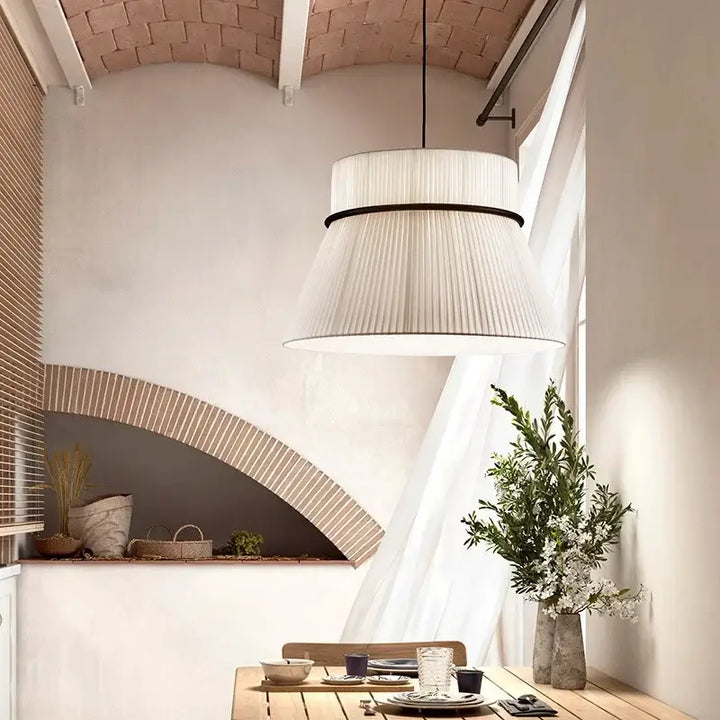 Suspension Tissu Plissé Forme Conique Design Moderne Chic