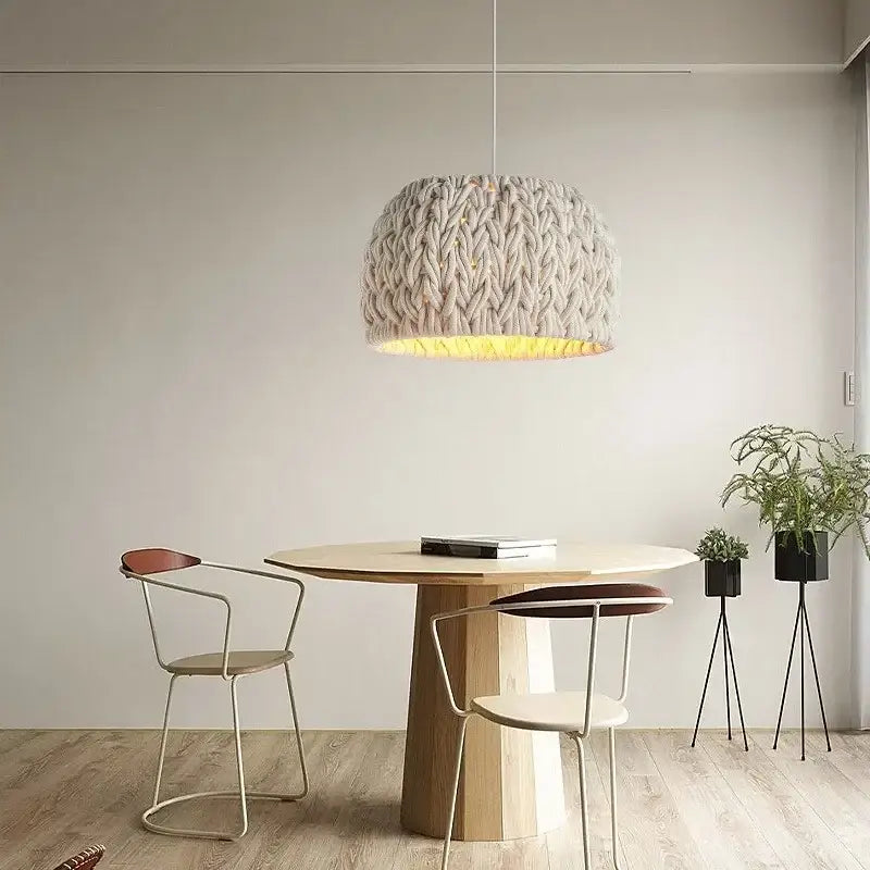 Suspension Tressée Design Beige En Laine Moderne
