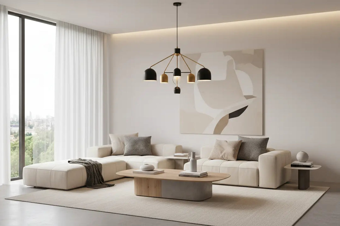 Canapé dangle beige moderne bps koncept avec coussins moelleux et ottoman assorti dans la collection luminaires bps konsept