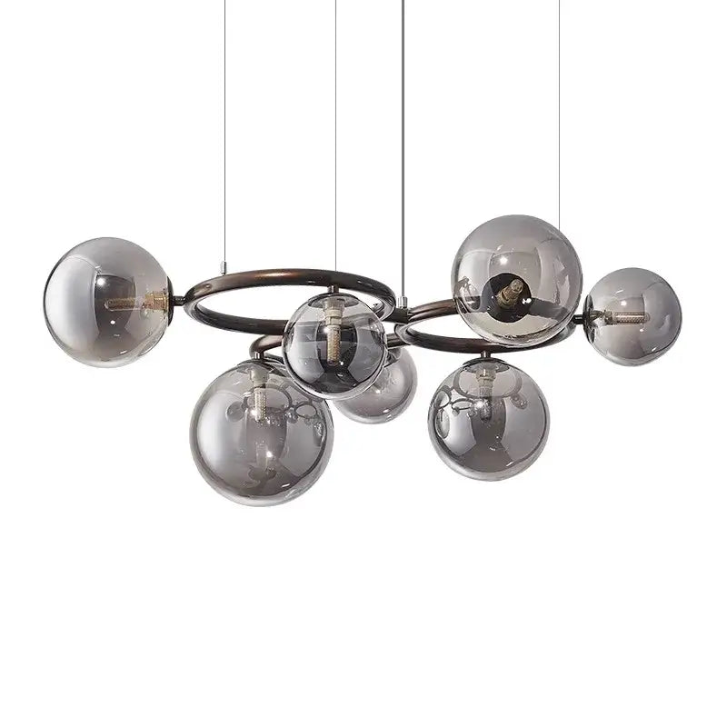 Suspension luminaire à boules de verre gris fumé design raffiné