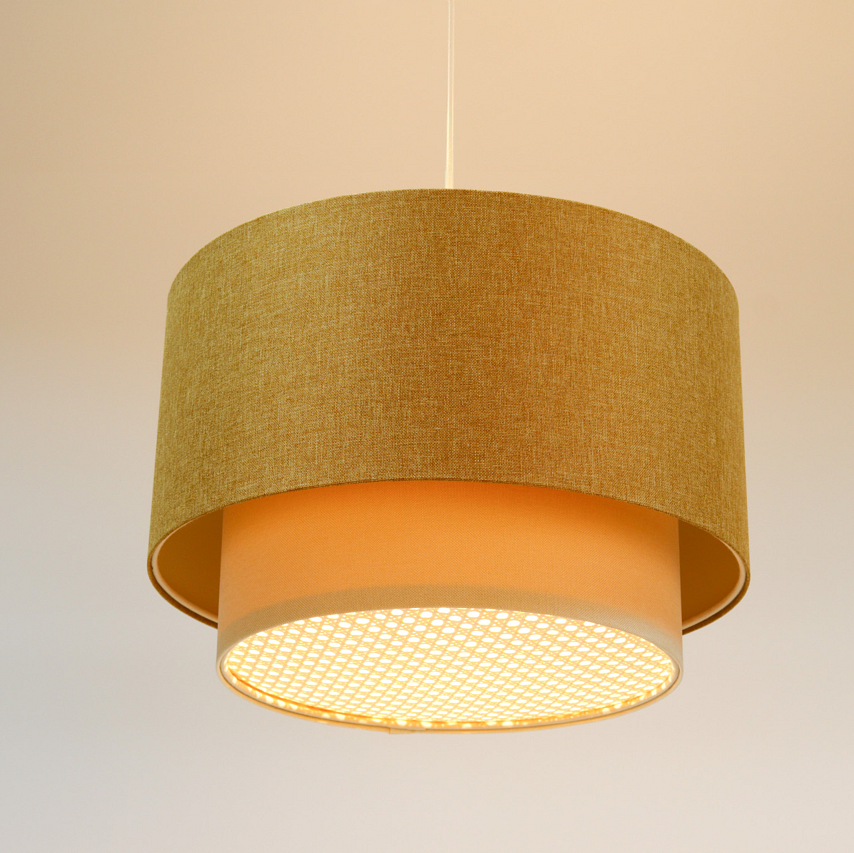 Suspension Luminaire | RATTAN Diffuser – (Jaune Moutarde/Crème/Ecru)