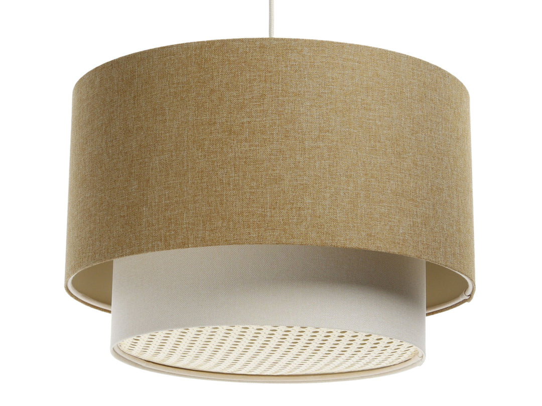 Pendant lamp with Rattan Diffuser – Mustard yellow/Creme/Ecru